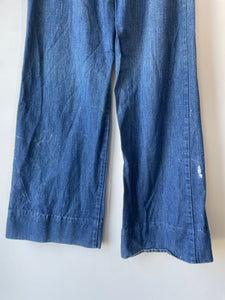 Vintage Bleach Stained Blue Wide Leg Jeans