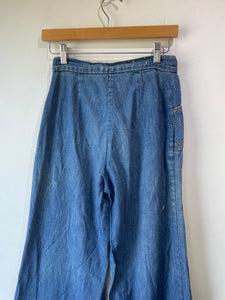 Vintage Bleach Stained Blue Wide Leg Jeans