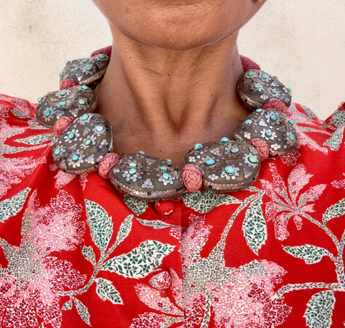 Silver and Turquoise Himalayan Woven Necklace