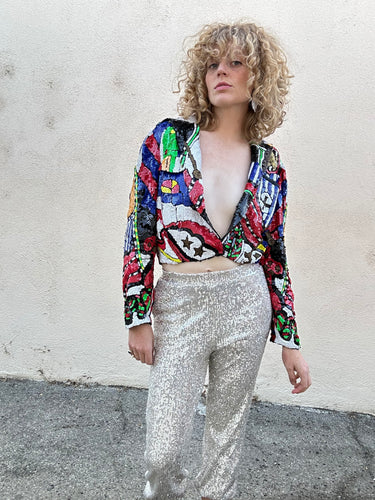 Vintage French Collizioni Multi Color Sequin Jacket