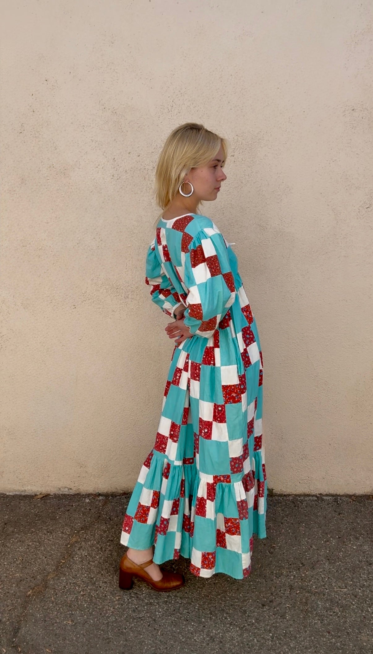 Farewell Francis Camilla Patchwork Dress - Aqua and Red - The Curatorial Dept.