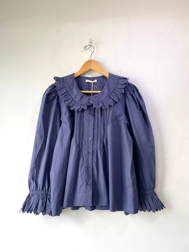 Doen Blue Ruffle Collar Hickory Top