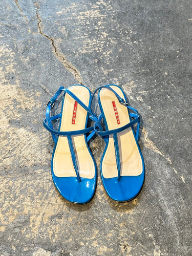 Bold teal Vintage Prada wedge sandals 