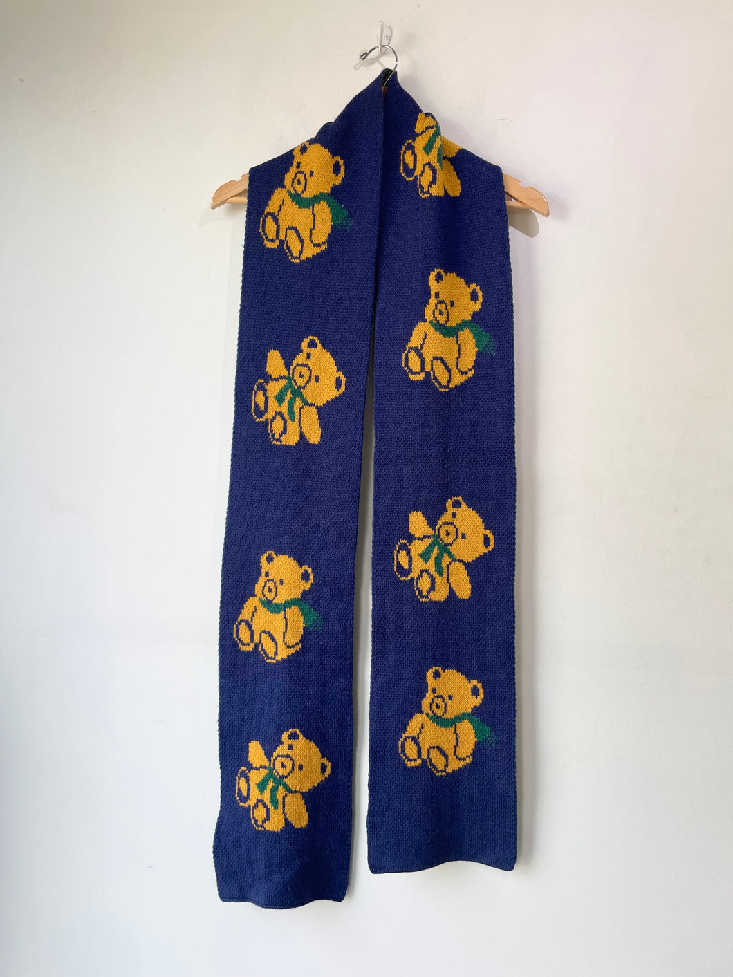 Gucci Blue Wool Knit Teddy Bear Scarf