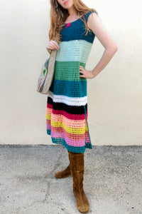 Vintage Open-Crochet Rainbow Midi Dress