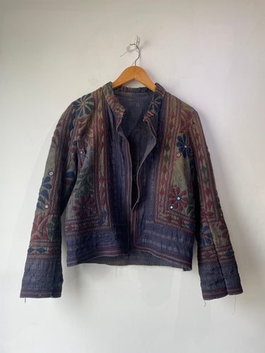 Vintage Indian Green Blue Embroidery Mirrored Jacket