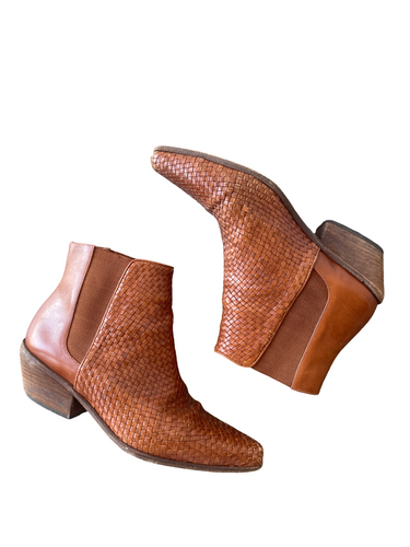 The Great Cognac Brown Woven Booties
