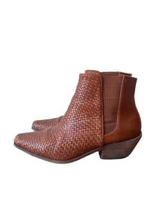 The Great Cognac Brown Woven Booties