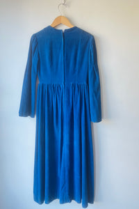 Vintage Handmade by Ann Elliott Blue Embroidered Corduroy Dress