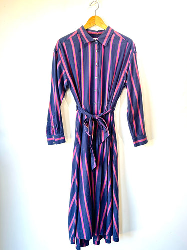 Navy and pink striped tie dress by Xirena, 100% cotton