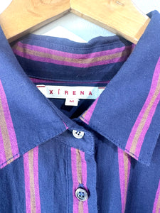 Xirena Navy Striped Waist-Tie Dress
