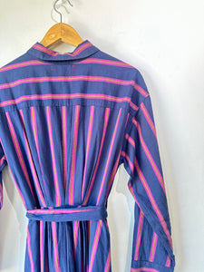Xirena Navy Striped Waist-Tie Dress