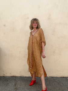 Indie Ella Gold and Red Paisley Silk Caftan