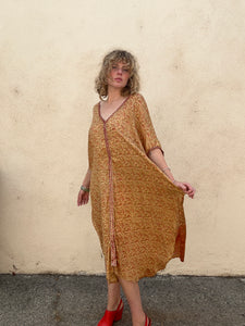 Indie Ella Gold and Red Paisley Silk Caftan