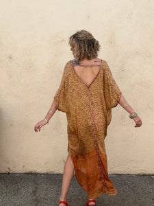 Indie Ella Gold and Red Paisley Silk Caftan