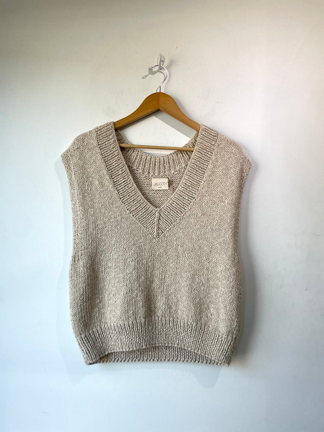 Jaggery London Cream Knit V-Neck Vest