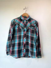 Vintage Ely Aqua Plaid Ruffle Western Shirt