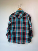 Vintage Ely Aqua Plaid Ruffle Western Shirt