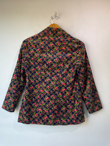 Vintage Blue Rose Print Velvet Jacket