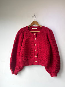 Christy Dawn Red Puff Sleeve Knit Cardigan