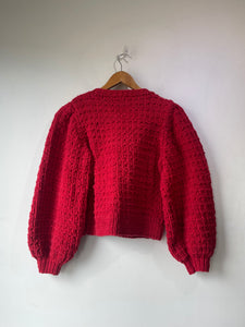 Christy Dawn Red Puff Sleeve Knit Cardigan