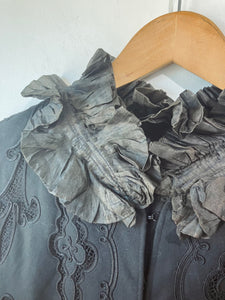 Victorian Black Wool Cape with Ruffled Silk Collar