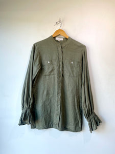 Kristinit Army Green  Linen Blouse