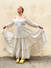 Vintage Gunne Sax Cream + Blue Floral Long Sleeve Maxi Dress