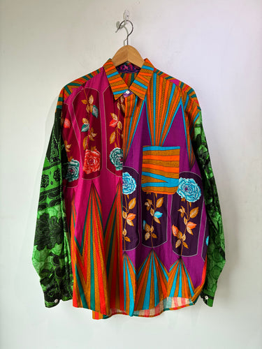 Mens Purple, Aqua, Orange and Fuschia Mixed Loud Print Shirt
