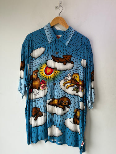 Mambo Blue Puppies Print Mens Shirt