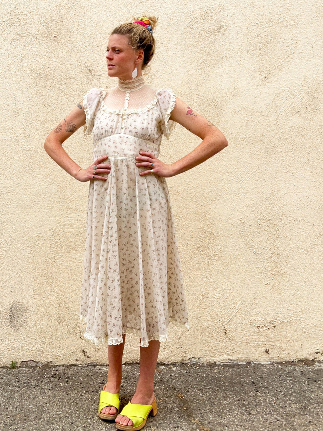 Vintage Gunne Sax Cream Floral Maxi Dress