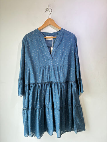 Pietsie Blue Calico Tiered Ruffle Dress