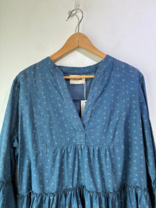 Pietsie Blue Calico Tiered Ruffle Dress