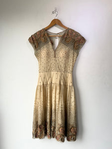 Vintage 1940's Brown Paisley Embellished Party Dress