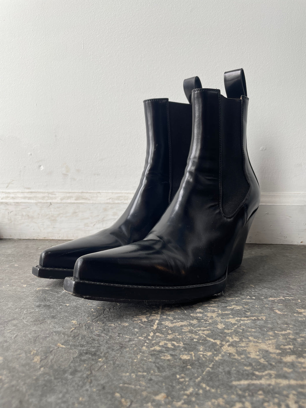 Bottega Veneta Black Calfskin Western Ankle Boots