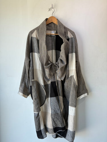 Kim Bernardin Black, White and Tan Check Linen Duster