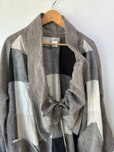Kim Bernardin Black, White and Tan Check Linen Duster