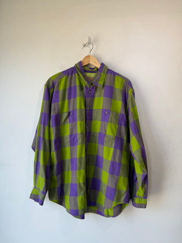 Liz Sport lime purple gingham shirt