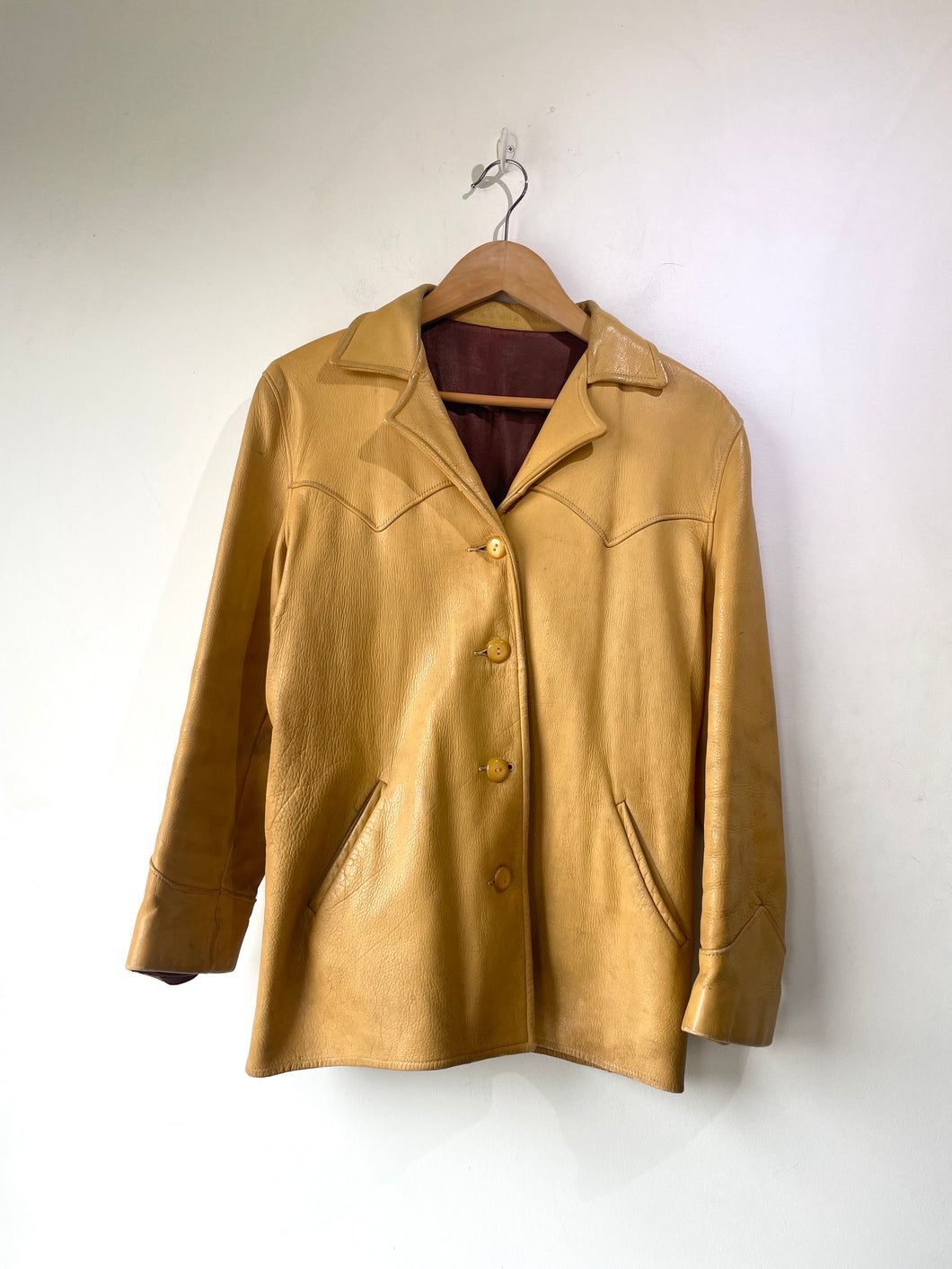 Vintage Western Yellow Leather Belted Blazer