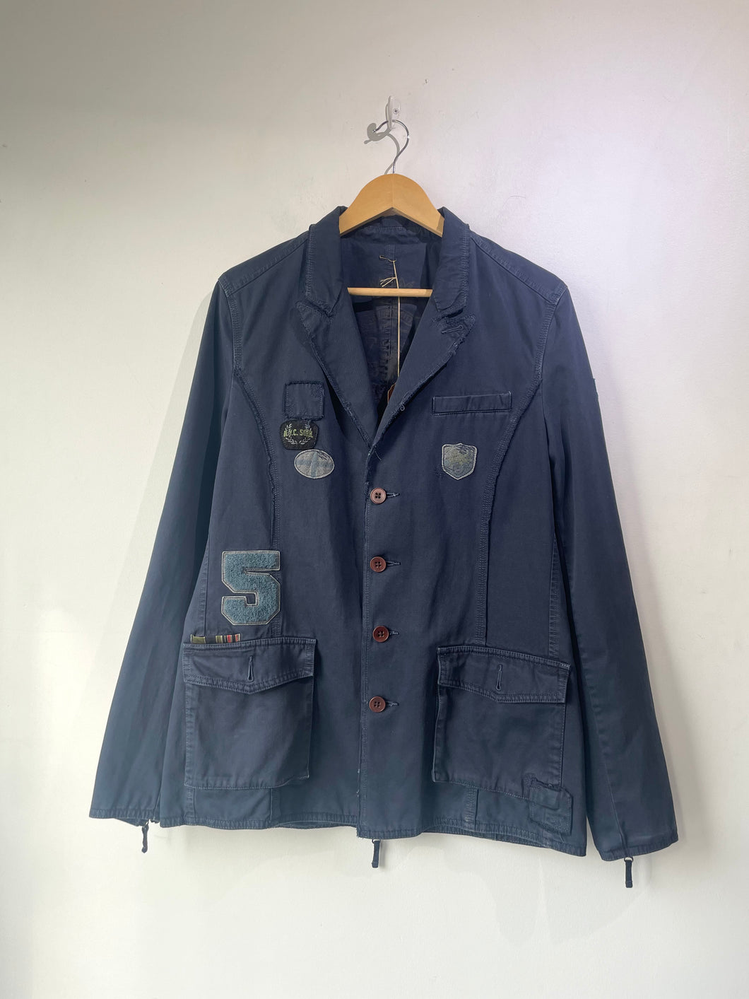 Vintage Navy Jacket with Army Patches