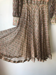 Vintage Orange and Green Block Print Silk Dress