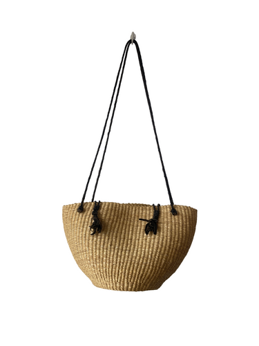 Woven Rattan Bag with Braided Leather Strap