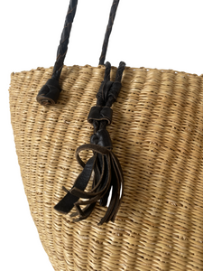 Woven Rattan Bag with Braided Leather Strap