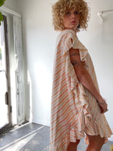 Electric Feathers Peach & Green Striped Ruffle Kaftan w Obi Belt (as is)