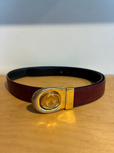 Gucci Black and Cognac Swivel Logo Buckle Belt
