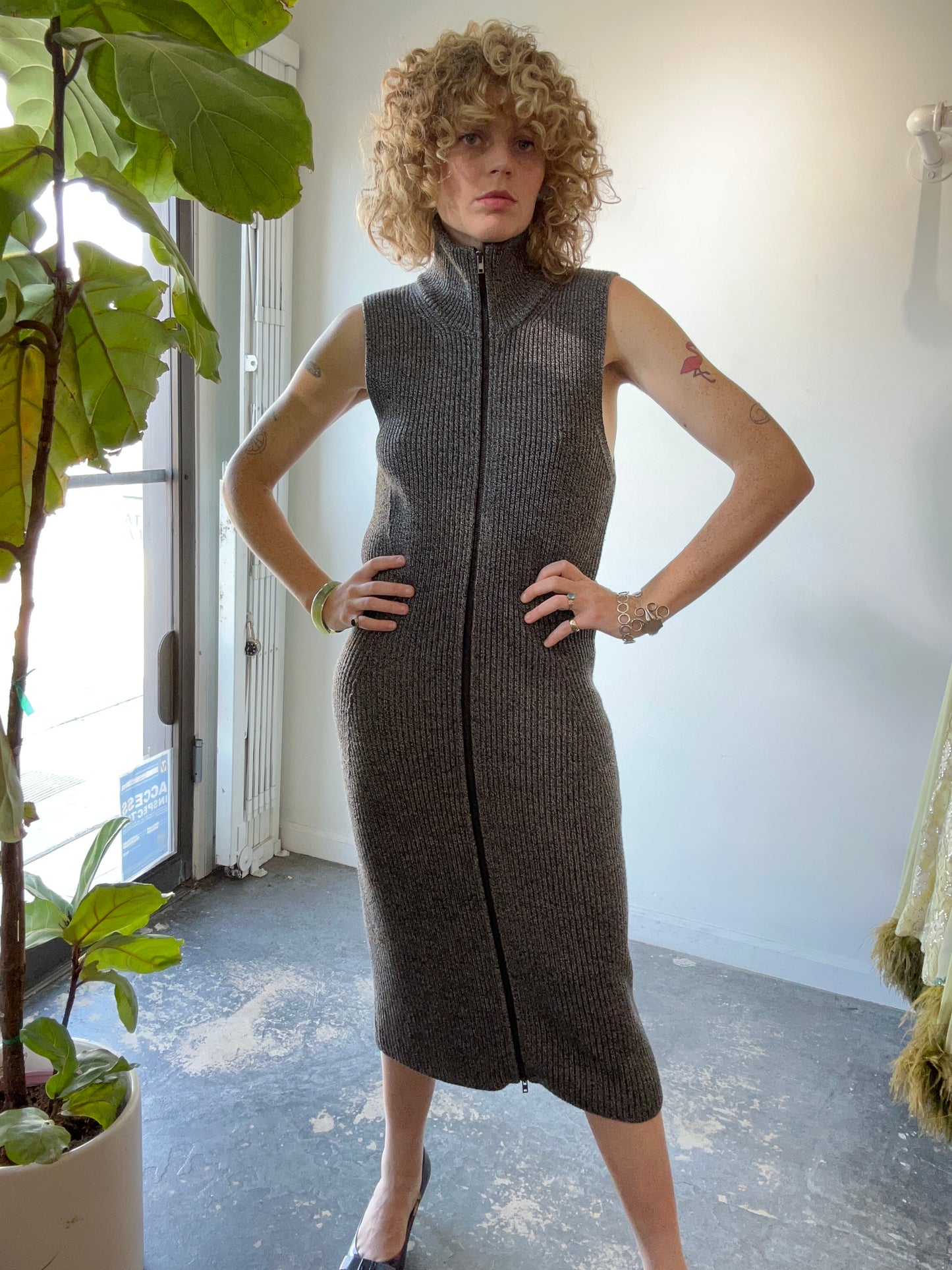 Maison Martin Margiela Grey Knit Midi Dress - The Curatorial Dept.