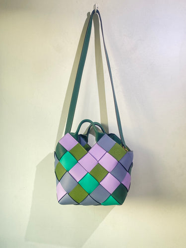 Loewe Lavender and Green Woven Calfskin Basket Bag