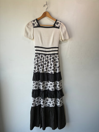 Black and White Floral and Polka Dot Maxi Dress
