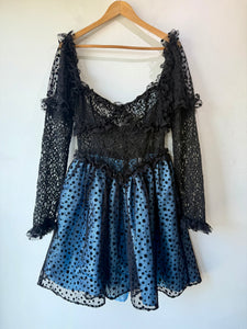Batsheva Black and Blue Polka Dot Dress