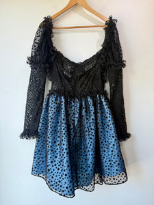 Batsheva Black and Blue Polka Dot Dress